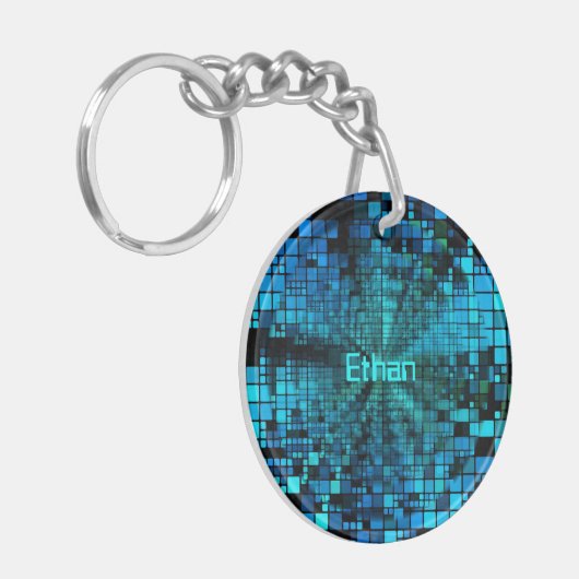 Blue Pixel Matrix, aangepast Sleutelhanger (Voorkant Links)