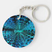 Blue Pixel Matrix, aangepast Sleutelhanger (Achterkant)