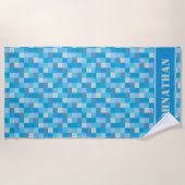 Blue Pixelated Pattern Gamer | Gepersonaliseerd Strandlaken (Voorkant)
