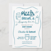 Blue Pizza, Brouwen en Luiers Co-Ed Baby shower Kaart (Voorkant)
