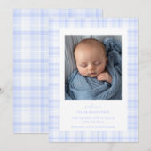 Blue Plaid Baby aangekondigd Aankondiging (Voorkant / Achterkant)