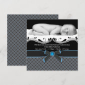 Blue Plaid Baby Boy Fotoaankondiging Aankondiging (Voorkant / Achterkant)