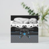 Blue Plaid Baby Boy Fotoaankondiging Aankondiging (Staand voorkant)