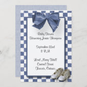 Blue Plaid Baby shower Invitation Kaart (Voorkant / Achterkant)