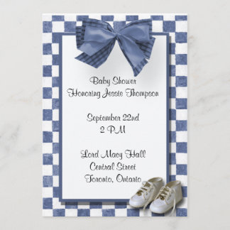 Blue Plaid Baby shower Invitation Kaart