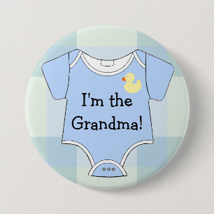 Blue Plaid Baby shower oma Ronde Button 7,6 Cm