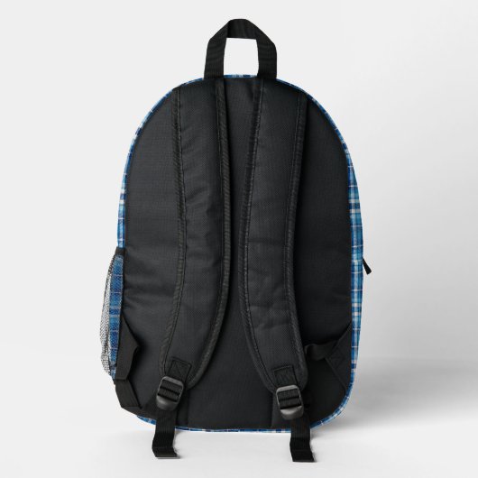 Blue Plaid Back Pack Bedrukte Rugzak (Achterkant)