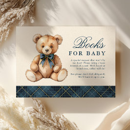 Blue Plaid Bear Baby Shower Books For Baby Informatiekaartje
