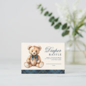 Blue Plaid Bear Baby Shower Diaper Raffle Informatiekaartje (Staand voorkant)