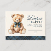 Blue Plaid Bear Baby Shower Diaper Raffle Informatiekaartje (Voorkant)