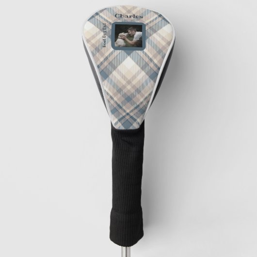 Blue Plaid Beste Hond Papa Custom Foto Golfheadcover (Voorkant)