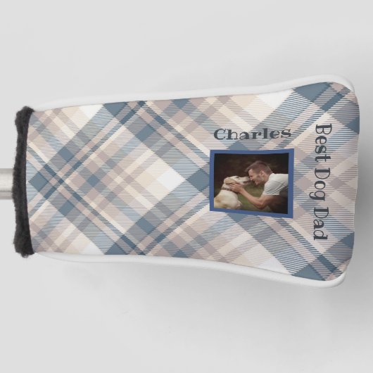 Blue Plaid Beste Hond Papa Custom Foto Golfheadcover (Voorkant)