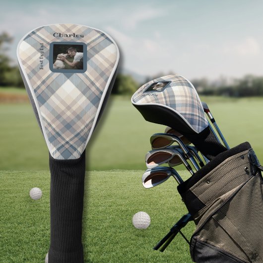 Blue Plaid Beste Hond Papa Custom Foto Golfheadcover