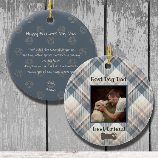 Blue Plaid Beste Hond Papa Foto Vaderdag Keramisch Ornament