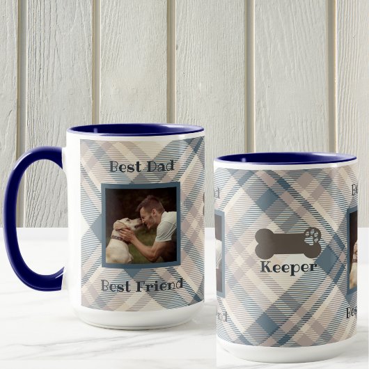 Blue Plaid Beste Hond Papa Vaderdag Foto Mok