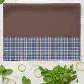 Blue Plaid Borders on Brown Theedoek (Gevouwen)