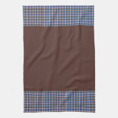 Blue Plaid Borders on Brown Theedoek (Verticaal)