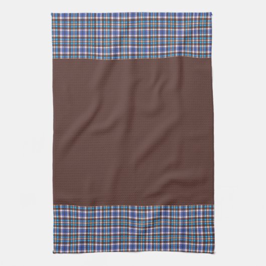 Blue Plaid Borders on Brown Theedoek (Verticaal)