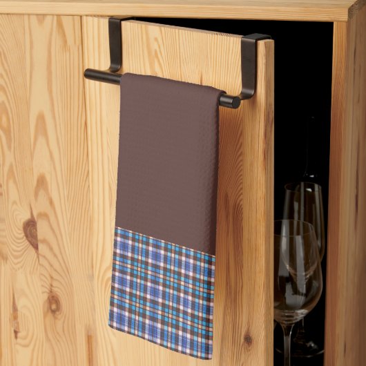 Blue Plaid Borders on Brown Theedoek (Derde Gevouwen)