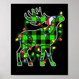 Blue Plaid Buffalo Deer Christmas Pajamas Xmas Poster