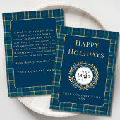 Blue Plaid Business Logo Holiday Thank You Card Feestdagenkaart