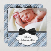 Blue Plaid Christening Kaart (Voorkant / Achterkant)