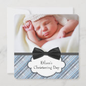 Blue Plaid Christening Kaart (Voorkant)