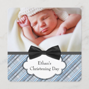 Blue Plaid Christening Kaart