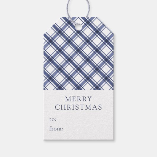 Blue Plaid Christmas Cadeaulabel (Voorkant)