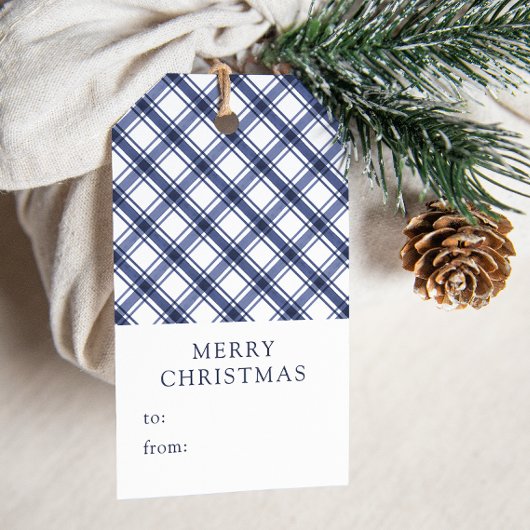 Blue Plaid Christmas Cadeaulabel