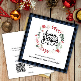 Blue Plaid Corporate Logo QR Code Vakantie Kaart