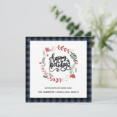 Blue Plaid Corporate Logo QR Code Vakantie Kaart (Staand voorkant)