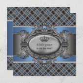 Blue Plaid Crown Little Prince Boy Baby shower Kaart (Voorkant / Achterkant)