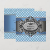 Blue Plaid Crown Little Prince Boy Baby shower Kaart (Voorkant / Achterkant)