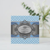 Blue Plaid Crown Little Prince Boy Baby shower Kaart (Staand voorkant)