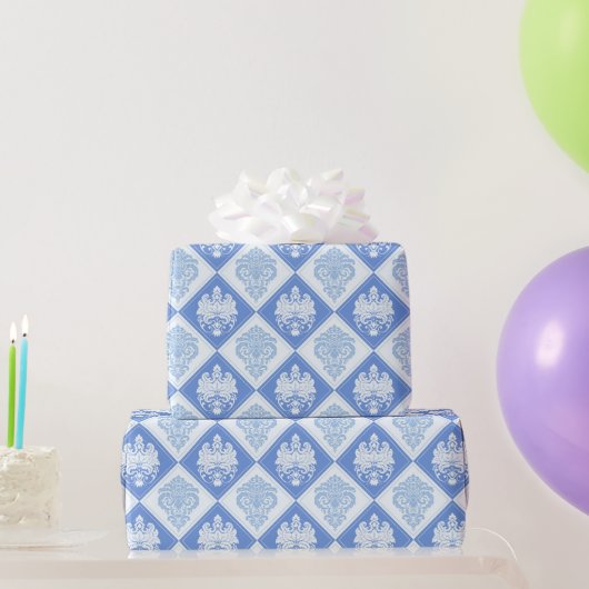 Blue Plaid Damask Cadeaupapier (Feestgeschenken)