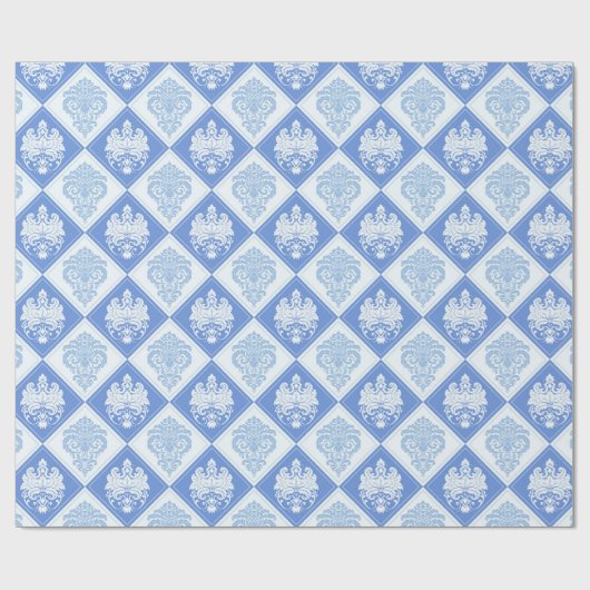 Blue Plaid Damask Cadeaupapier (Vlak)