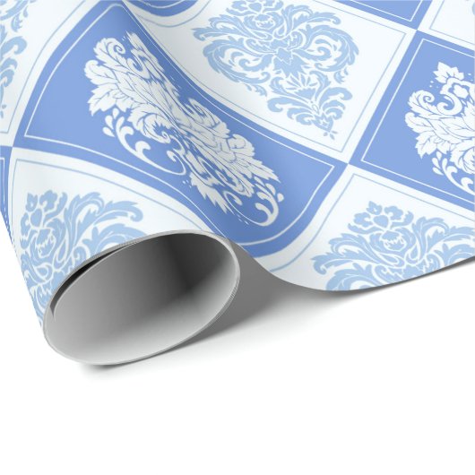 Blue Plaid Damask Cadeaupapier (Rol Hoek)