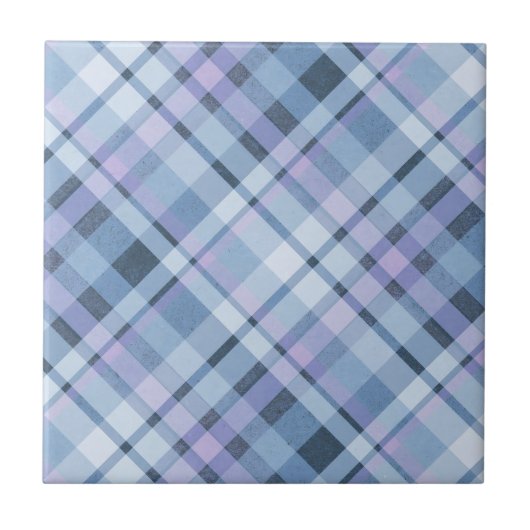 Blue Plaid distressed grungy blue tartan Tegeltje (Voorkant)