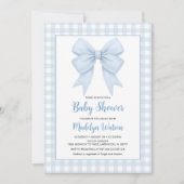 Blue Plaid en Blue Bow Baby shower Kaart (Voorkant)