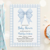 Blue Plaid en Blue Bow Baby shower Kaart