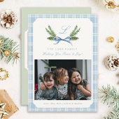 Blue Plaid foto Kerst Kaarten Monogram Krans