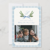 Blue Plaid foto Kerst Kaarten Monogram Krans (Voorkant)