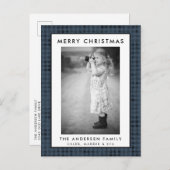 Blue Plaid Foto Vrolijk Kerstfeest Kaart (Voorkant / Achterkant)