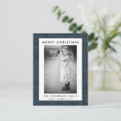 Blue Plaid Foto Vrolijk Kerstfeest Kaart (Staand voorkant)