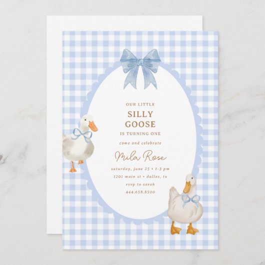 Blue Plaid Gekke Goose Coquette Verjaardag Kaart (Voorkant / Achterkant)