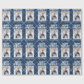 Blue Plaid Gingham Aangepaste Foto Kerstvakantie Cadeaupapier (Vlak)