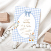 Blue Plaid Goose Duck Coquette Baby shower Kaart