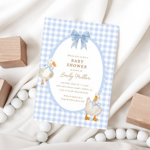 Blue Plaid Goose Duck Coquette Baby shower Kaart