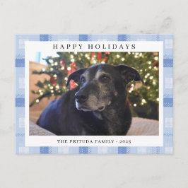 Blue Plaid Holiday Photo Briefkaart